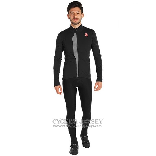 2019 Cycling Jersey Castelli Tras Black Silver Long Sleeve And Bib Tight